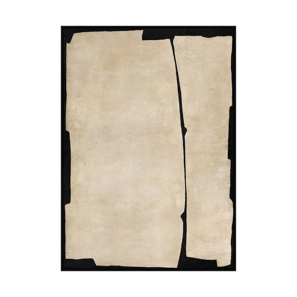 Tableau abstrait épuré crème et noir sur jute Ixia 100 × 140 cm
