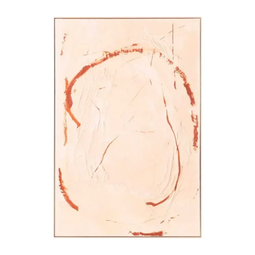 Tableau abstrait grand ovale rouge brique en relief textile Ixia 100 × 150 cm