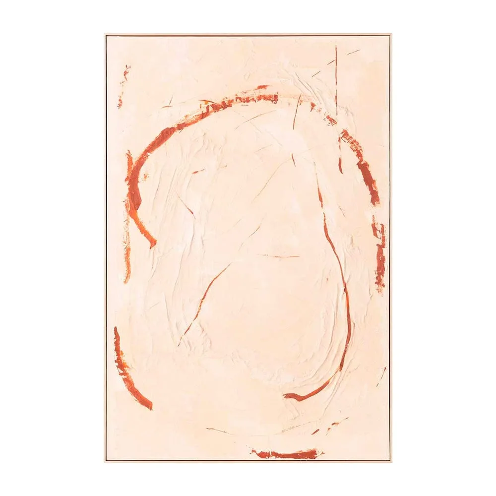 Tableau abstrait grand ovale rouge brique en relief textile Ixia 100 × 150 cm
