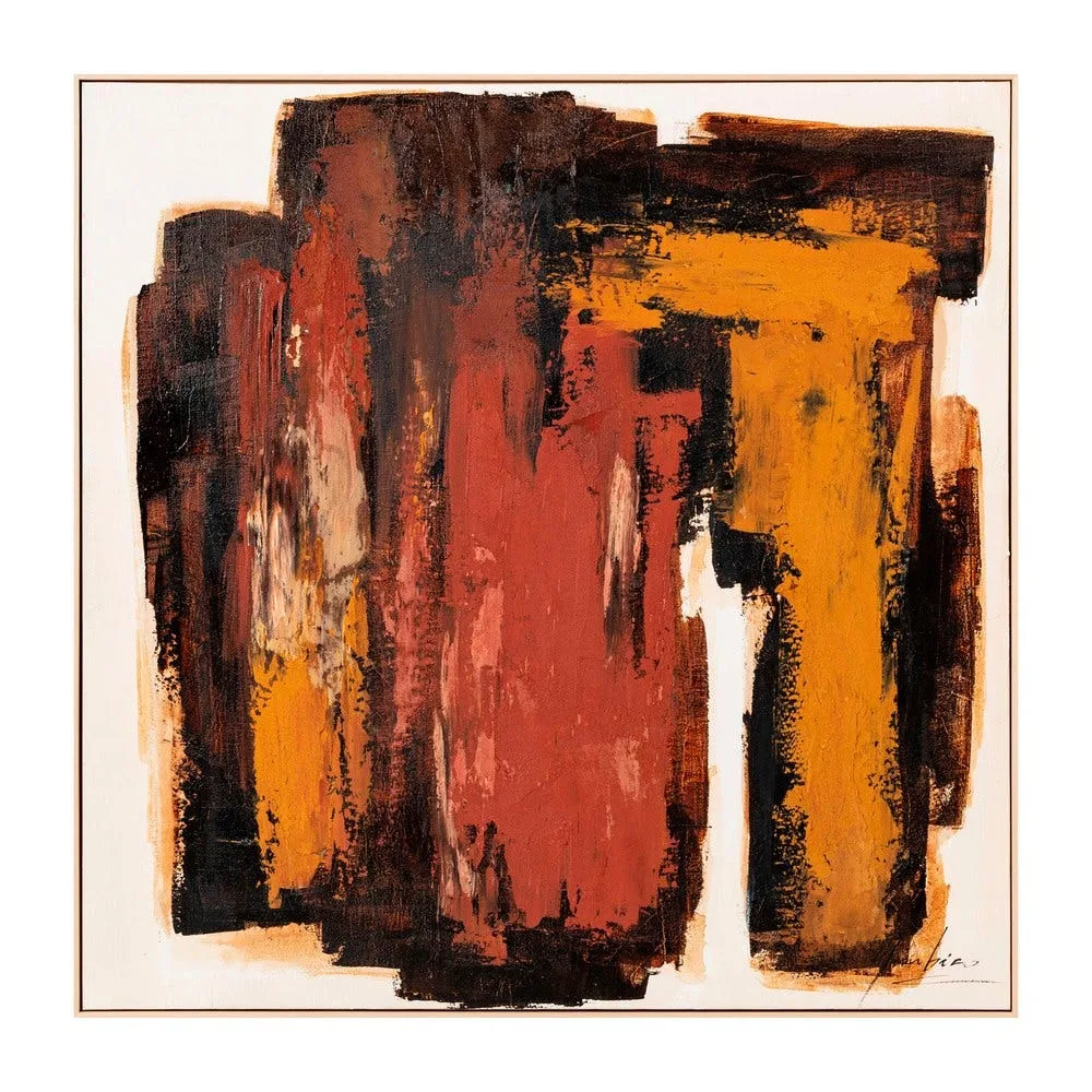 Tableau abstrait grands traits verticaux terracotta Ixia 120 × 120 cm