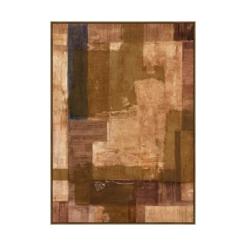 Tableau abstrait patchwork terracotta peint à la main sur jute Ixia 120 × 90 cm