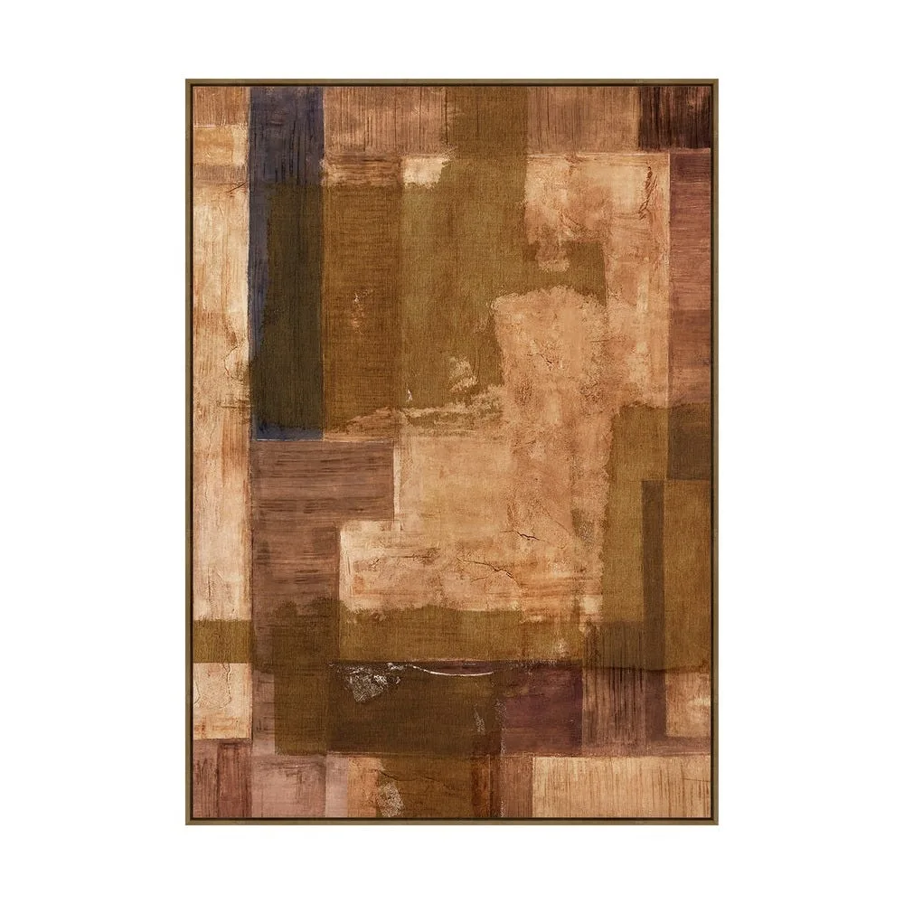 Tableau abstrait patchwork terracotta peint à la main sur jute Ixia 120 × 90 cm