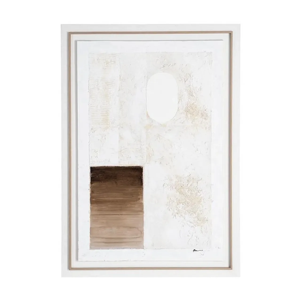 Tableau abstrait peint à la main crème et blanc Ixia 112 × 162 cm