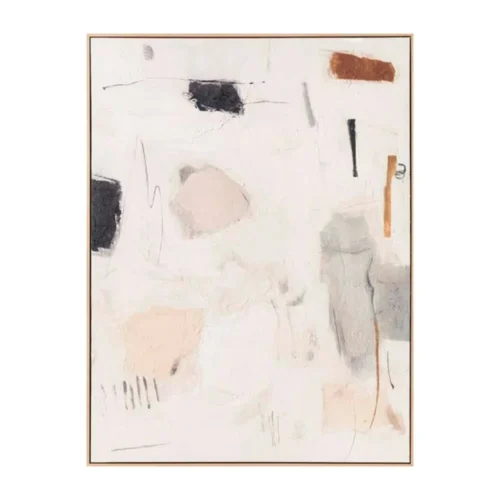 Tableau abstrait petites taches dispersées blanc cassé Ixia 90 × 120 cm