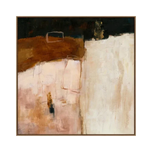 Tableau abstrait rose poudré peint à la main sur lin Ixia 120 × 120 cm