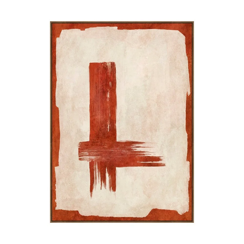 Tableau abstrait rouge brique sur jute Ixia 100 × 140 cm