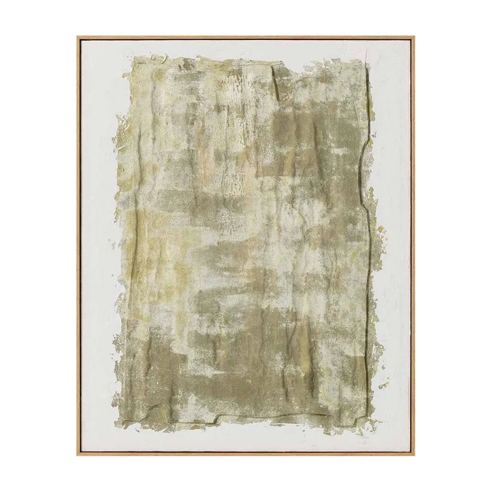 Tableau abstrait strié vert sauge et kaki Ixia 80 × 100 cm