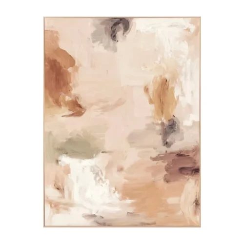 Tableau abstrait taches aquarelle rose et sauge Ixia 80 × 120 cm