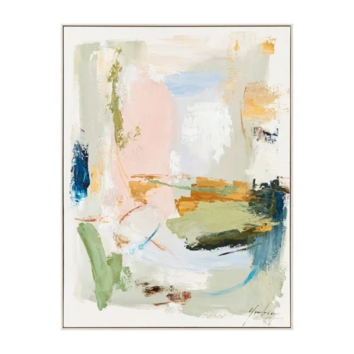 Tableau abstrait touches colorées façon paysage Ixia 90 × 120 cm