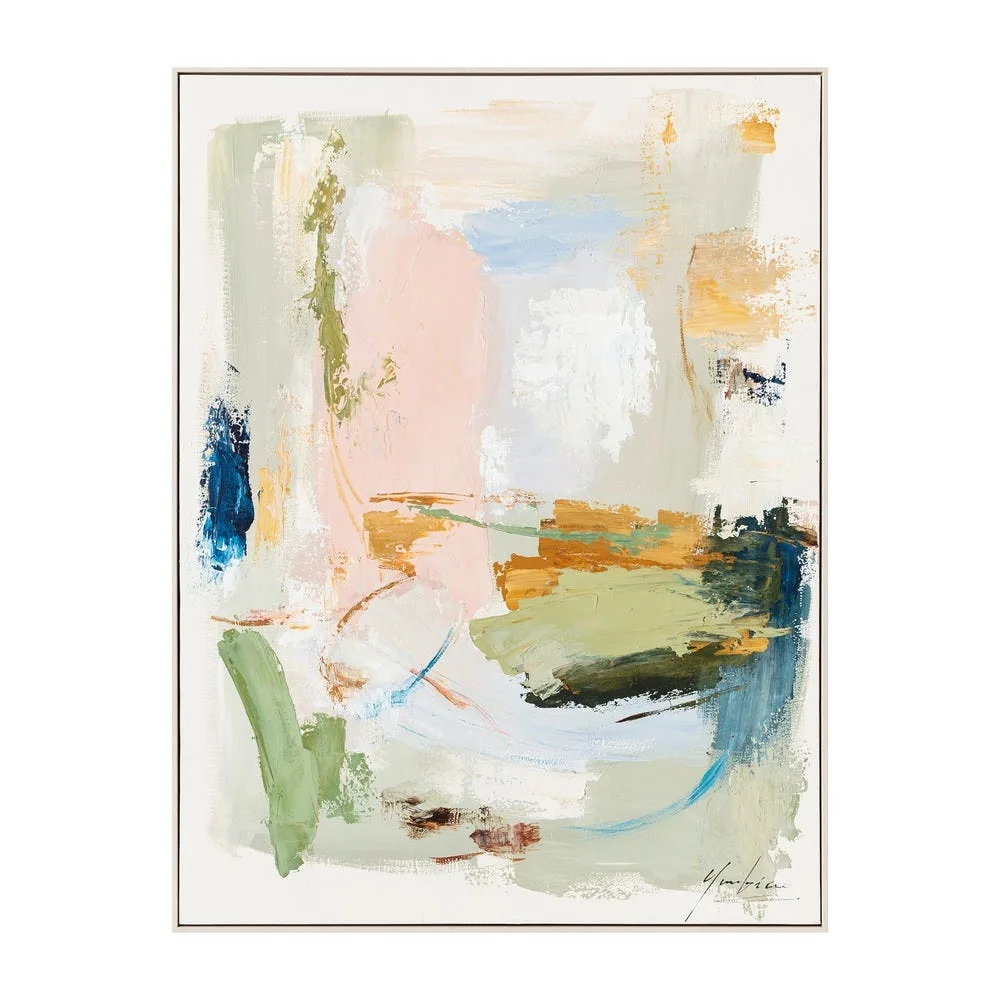 Tableau abstrait touches colorées façon paysage Ixia 90 × 120 cm