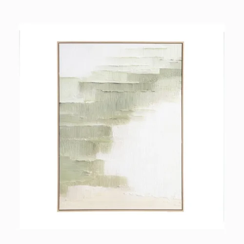Tableau abstrait vert sauge et blanc cassé peint à la main Ixia 90 × 120 cm