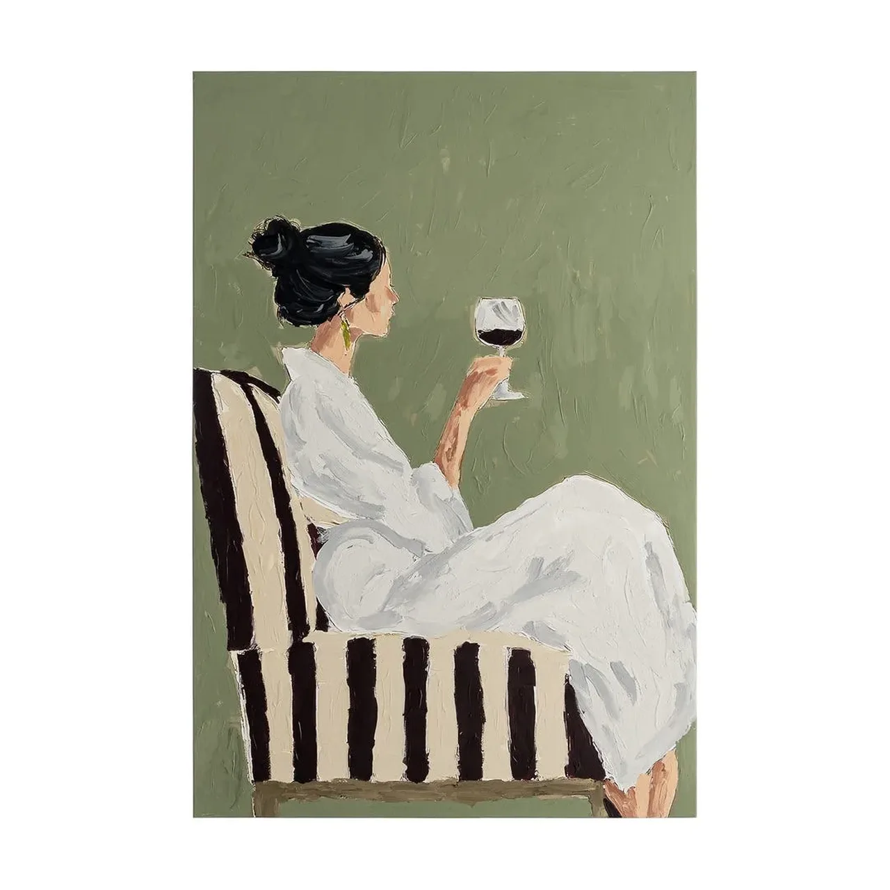 Tableau femme au fauteuil rayé impression rehaussée à la main Ixia 100 × 150 cm