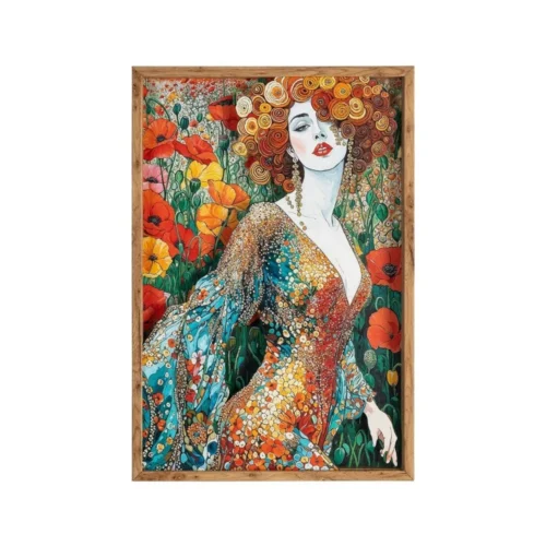 Tableau femme aux fleurs rouges impression sur verre Ixia 43 × 63 cm