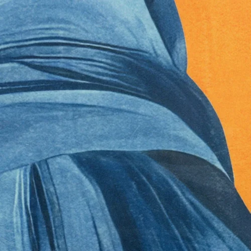 Tableau homme au chapeau panama fond orange Ixia 103 × 143 cm — vue 3