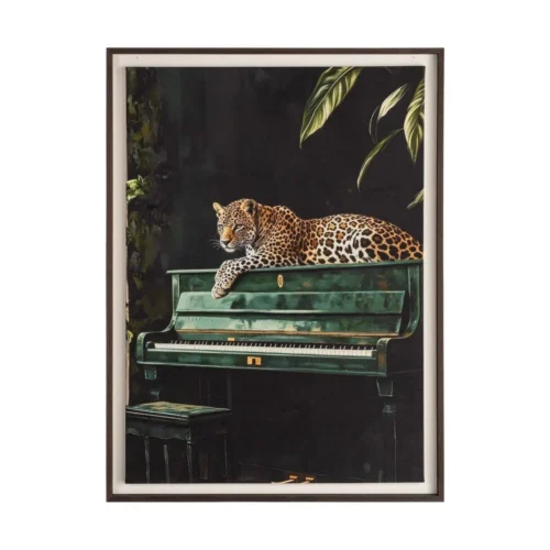 Décoration Ixia Tableau léopard sur piano vert d'eau tapisserie imprimée Ixia 86 × 118 cm