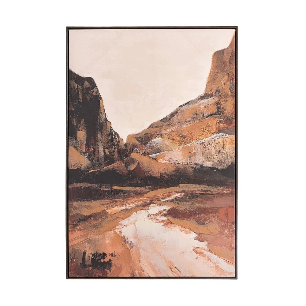 Tableau paysage de canyon brun et ocre peint à la main Ixia 80 × 120 cm