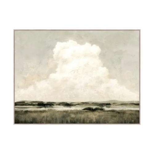 Tableau paysage nuage sur ciel crème peint sur jute Ixia 160 × 120 cm