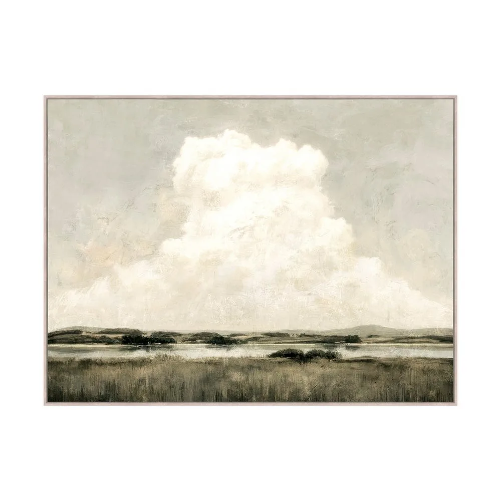 Tableau paysage nuage sur ciel crème peint sur jute Ixia 160 × 120 cm