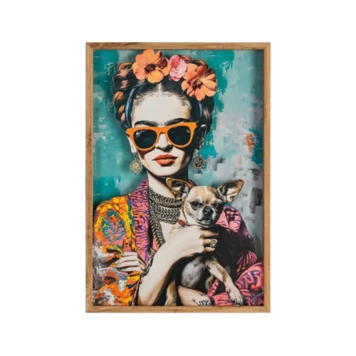 Tableau portrait coloré au petit chien impression sur verre Ixia 43 × 63 cm