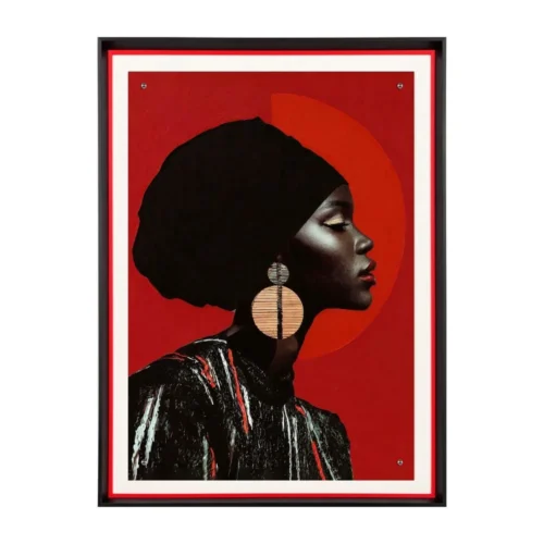 Tableau portrait de femme de profil disque rouge impression sur verre Ixia 80 × 110 cm