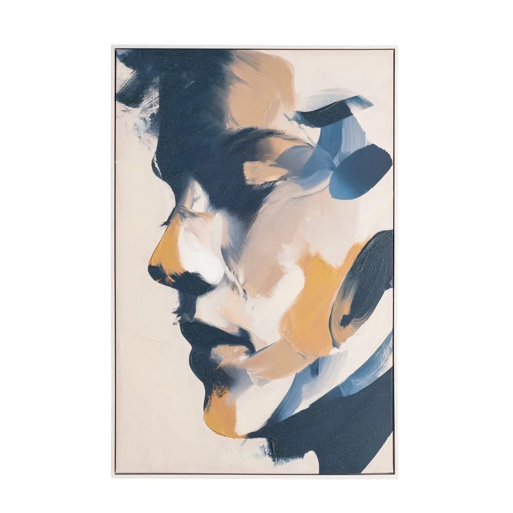 Tableau portrait effacé beige et bleu nuit peint à la main Ixia 80 × 120 cm