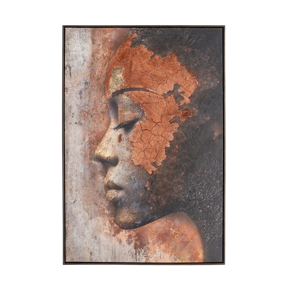 Tableau visage de femme cuivre effet craquelé Ixia 80 × 120 cm