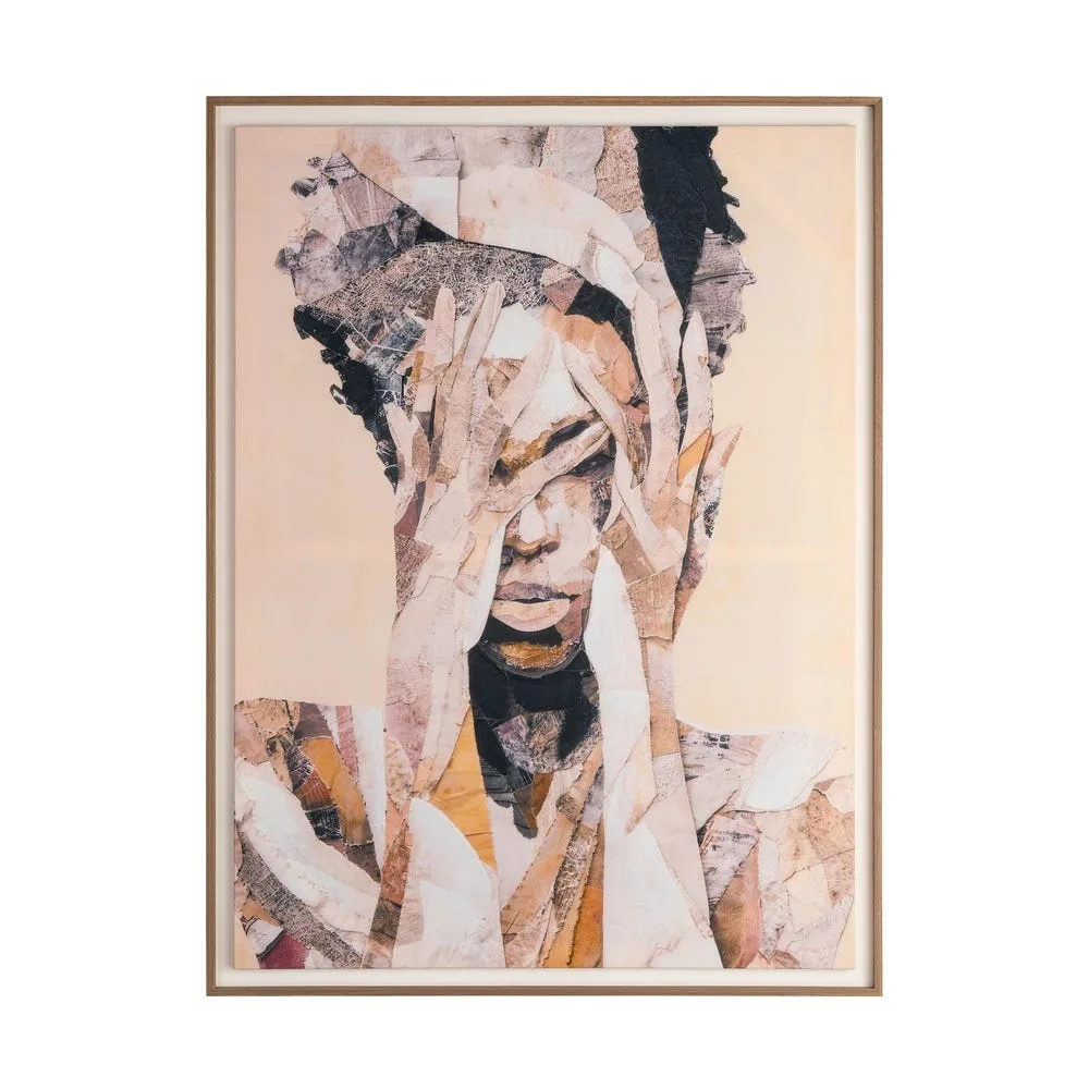 Tableau visage de femme en collage rose et beige Ixia 118 × 158 cm