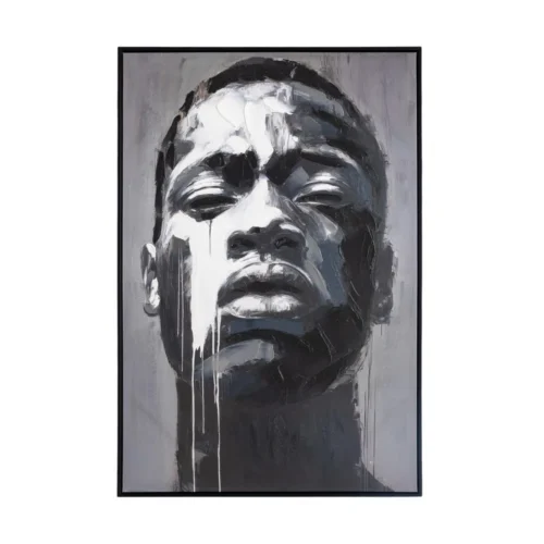 Tableau visage graphique noir et blanc peint à la main Ixia 80 × 120 cm