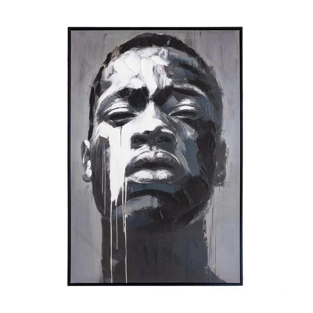 Tableau visage graphique noir et blanc peint à la main Ixia 80 × 120 cm