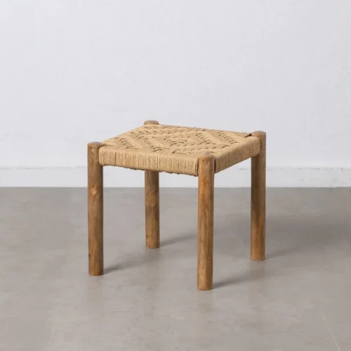 Tabouret bas bois de manguier fibre naturelle Ixia 40 cm