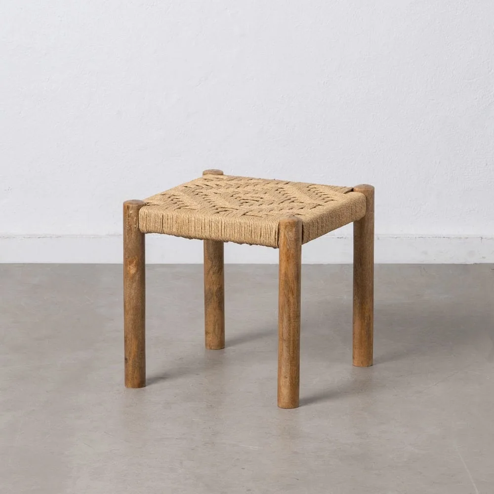 Tabouret bas bois de manguier fibre naturelle Ixia 40 cm