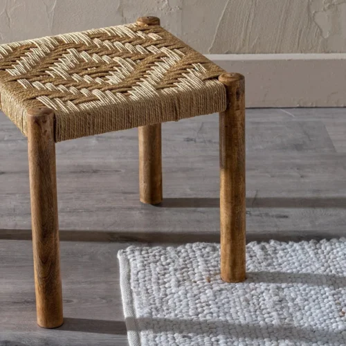 Tabouret bas bois de manguier fibre naturelle Ixia 40 cm — vue 2