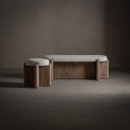 Tabouret bas Jacquard orme clair et beige Vical Home — vue 6