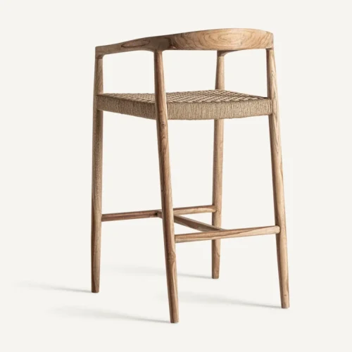 Tabouret Caen teck et fibre naturelle 101 cm Vical Home — vue 4