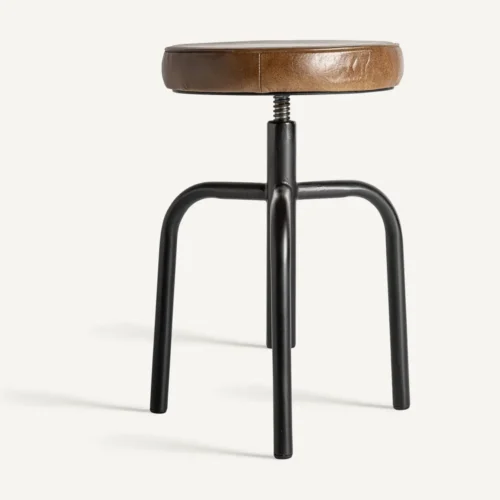 Tabouret Snait fer noir et cuir de chèvre marron Vical Home