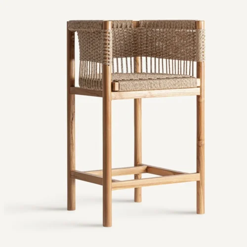 Tabouret teck marron et corde synthétique Vical Home