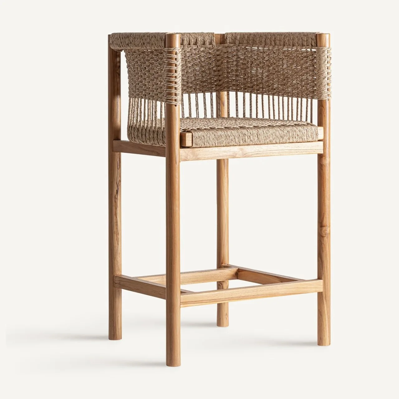 Tabouret teck marron et corde synthétique Vical Home