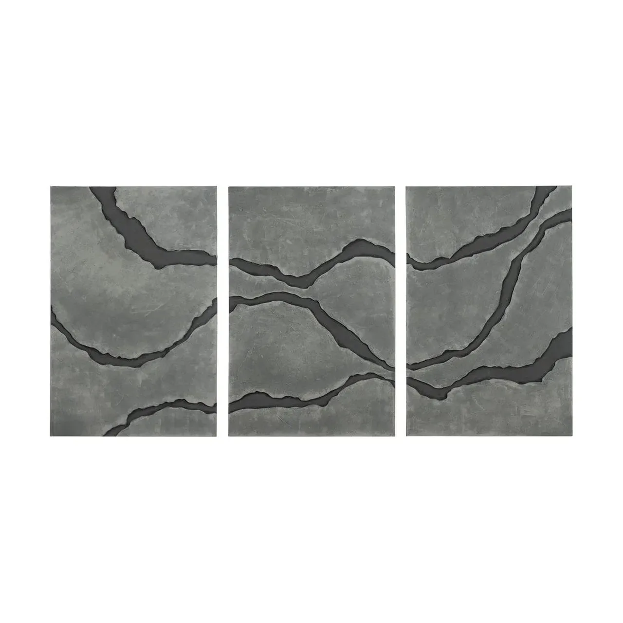 Triptyque abstrait veines en relief gris béton Ixia 240 × 120 cm