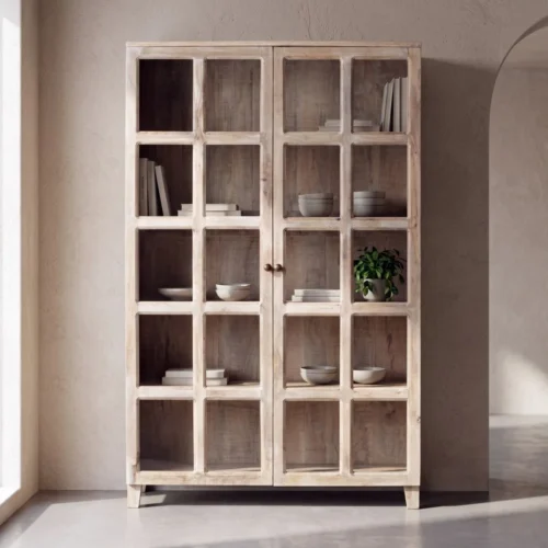 Vitrine blanc patiné bois de manguier Ixia 115 cm