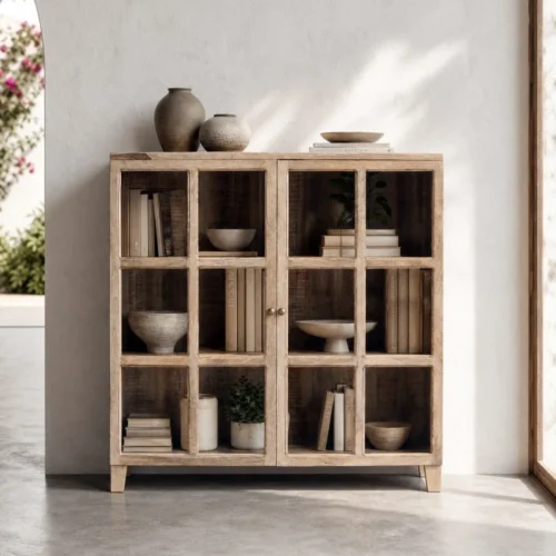 Vitrine blanc patiné bois de manguier Ixia 120 cm