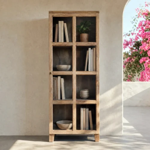 Vitrine blanc patiné bois de manguier Ixia 60 cm