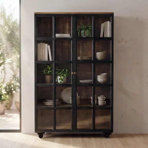 Vitrine noir et naturel bois de manguier Ixia 115 cm