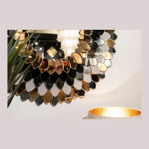 Miroir mural rond pétales de verre rose noir et bleu Ethan Chloé 100 cm