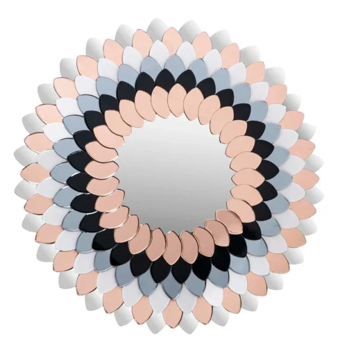 Décoration Ethan Chloé Miroir mural rond pétales de verre rose noir et bleu Ethan Chloé 100 cm
