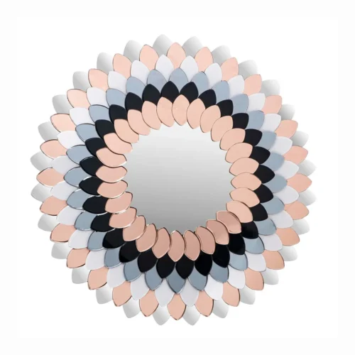 Miroirs Ethan Chloé Miroir mural rond pétales de verre rose noir et bleu Ethan Chloé 100 cm