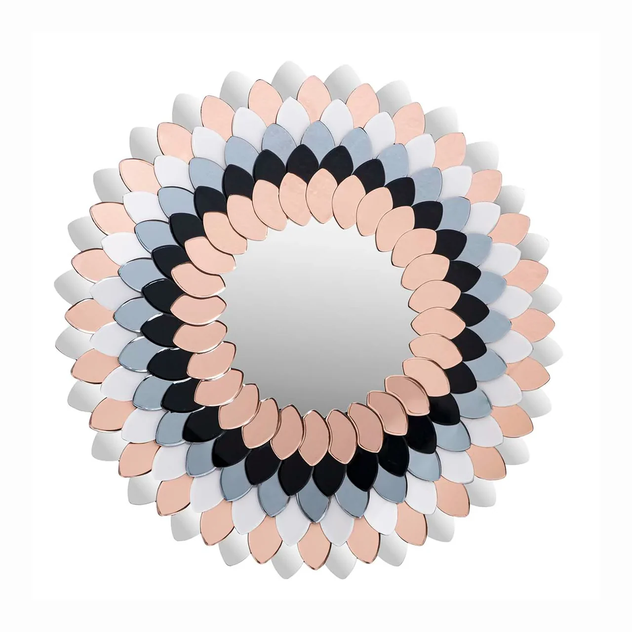 Miroir mural rond pétales de verre rose noir et bleu Ethan Chloé 100 cm