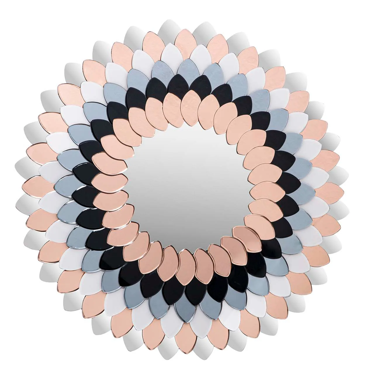 Miroir mural rond pétales de verre rose noir et bleu Ethan Chloé 100 cm