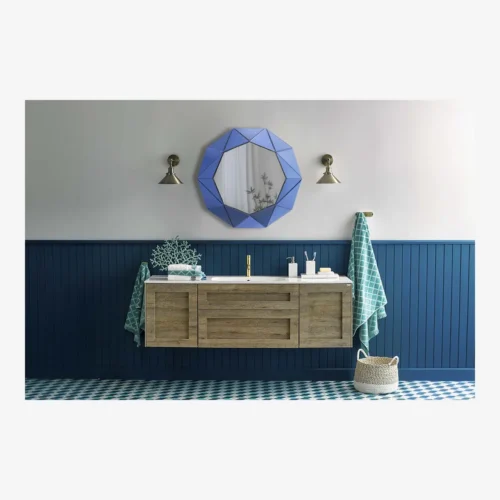 Miroir mural facettes de verre bleu Ares Ethan Chloé 80 x 80 cm