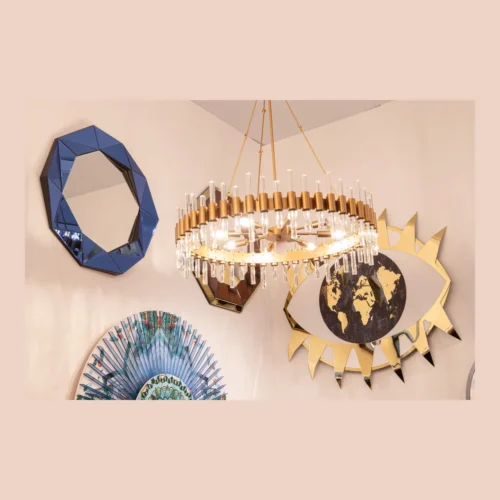 Miroir mural facettes de verre bleu Ares Ethan Chloé 80 x 80 cm