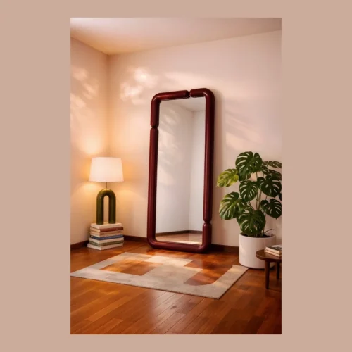 Miroir sur pied laqué bordeaux angles arrondis Ethan Chloé 60 x 160 cm